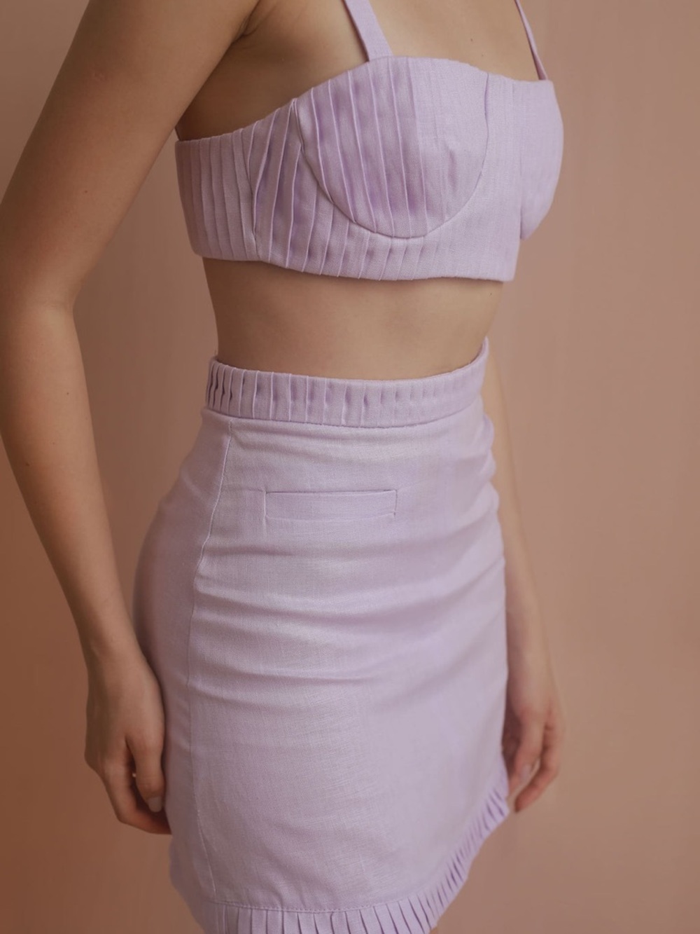 Light Lavender A-Line Mini Skirt and bustier crop top (Set)